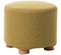 SLGGPJBU Poggiapiedi moderno e semplice, gambe in legno massello, cuscino in lino, rotondo, multifunzionale, sgabello da divano, panca in legno