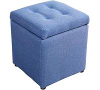 SLGGPJBU Poggiapiedi portaoggetti da 30,5 cm, pouf cubo in lino con spugna ispessita, sedile imbottito poggiapiedi, sgabello portaoggetti extra sotto il tavolo, blu