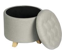 SLGGPJBU Poggiapiedi sgabello grigio scuro imbottito in lino rotondo pouf sedia multifunzione con rivestimento rimovibile, sedia decorativa per la casa crema