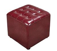 SLGGPJBU Pouf cubo imbottito in pelle, pouf poggiapiedi in legno massello quadrato in pelle soggiorno tavolino piccola panchina nera 40 x 40 x 35 cm