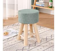 SLGGPJBU Pouf imbottito rotondo con 4 gambe in legno, sgabello, con fodera in cotone rimovibile per soggiorno, camera da letto, poggiapiedi, colore: blu scuro-28 x 28 x 42 cm
