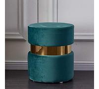 SLGGPJBU Sgabello poggiapiedi rotondo moderno in velluto, comodo poggiapiedi imbottito Vanity Sgabelli corti con bordo dorato, verde scuro 36 x 45 cm