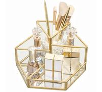 SLHEQING Organizer Trucchi, Porta trucchi in oro, Vetro Porta Pennelli Make Up, 5 Scomparti Porta Trucchi Organizer da Bagno