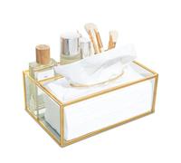 SLHEQING Scatola Porta Kleenex oro, Organizer per trucchi in vetro, Portafazzoletti Rettangolare con 3 Scomparti in cui è possibile inserire telecomando