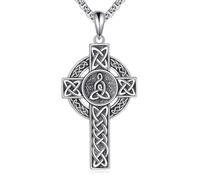 SLIACETE Collana in argento Sterling 925 con ciondolo a forma di croce vichinga irlandese celtica e irlandese, in argento Sterling 925, con ciondolo a forma di nodo vichingo irlandese, per Natale, San