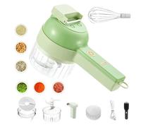 Slice Ease, tritatutto elettrico 4 in 1, multifunzione, portatile, con macinino senza fili, per cucina domestica (verde + frusta per uova, aggiornato 1200 mAh)