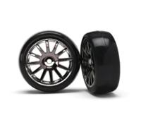 Slick Tires and 12-Spoke Black Chrome Wheels, Mounted (2): LaTrax Rally