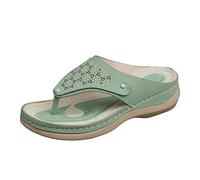 Sliders alla moda con Toe Post Donne Estate Solido Zeppe Traspirante Slip On Open Toe Sandali Confortevole Spiaggia Pantofole 2025, Verde, 38.5 EU