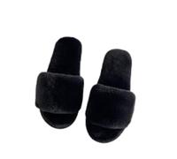 Slides - Pantofole da donna con punta aperta, in peluche, calde, in finta pelliccia, morbide e piatte, comode, colore: rosa e viola, Nero , 42 EU