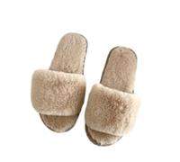 Slides - Pantofole da donna con punta aperta, in peluche, calde, in finta pelliccia, morbide e piatte, comode, colore: rosa e viola, Beige, 39 EU