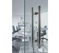 Sliding Push Pull Door Master Bath Hardware,Round Double-Side Stainless Steel Glass Door Handle/H-Shaped Wood Gate Grab Bar(Gray,Length 80cm(31.5inch))