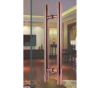 Sliding Push Pull Door Master Bath Hardware,Round Double-Side Stainless Steel Glass Door Handle/H-Shaped Wood Gate Grab Bar(Rose Gold,Length 60cm(24inch))