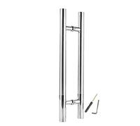 Sliding Push Pull Door Master Bath Hardware,Round Double-Side Stainless Steel Glass Door Handle/H-Shaped Wood Gate Grab Bar(Silver,Length 100cm(39.5inch))