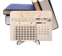 Sliding Wooden Calendar, Desktop Stand Calendar 2026, Wooden Perpetual Calendarr with Adjustable Date Blocks, Decorative Woodenn Calendarr Sign with Stylish Design, Study Room for Bedroom Dorm