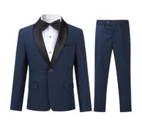 Sliktaa Costume da Ragazzo Due Pezzi con Sciarpa, Revers, Un Bottone, Abito da Banchetto per Matrimonio, Gentiluomo Elegante e Confortevole, Blu, 12 anni