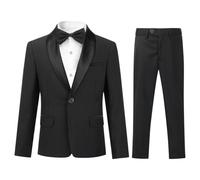 Sliktaa ragazzi Costume Due pezzi Scialle Risvolto Un Pulsante Abito da Banchetto di Nozze Gentleman elegante e Confortevole, Nero , 16 anni