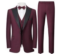 Sliktaa, smoking da uomo per banchetti, gentleman, con un bottone, costume a tre pezzi, Colore: rosso, M