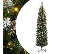 Slim Artificial Christmas Tree, 210 cm, in PVC verde con neve bianca, pre--Lit 300 bianco caldo, 8 modalità, supporto in acciaio, decorazione per interni per la casa, decorazione invernale