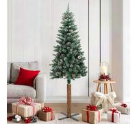 Slim Christmas Tree with Real Wood Stand, Snow-Dusted Green, 180 cm, diametro 72 cm, 375 punte, Pine Cones, for Indoor & Outdoor Holiday Decor