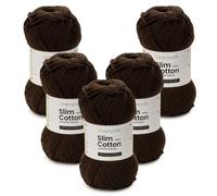 Slim Cotton Plus - Set di 5 filati di cotone Amigurumi marrone scuro, 5 gomitoli da 100 g, filato riciclato