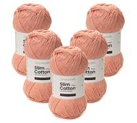 Slim Cotton Plus - Set di 5 filati di cotone Amigurumi rosa salmone, 5 gomitoli da 100 g, filato riciclato