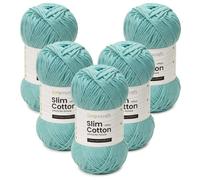 Slim Cotton Plus - Set di 5 filati di cotone Amigurumi verde menta Loopncraft, 5 gomitoli da 100 g, filato riciclato