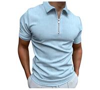 Slim Fit, facile da stirare, ecologico, elastico, slim fit, per il tempo libero, casual, maglietta da uomo con colletto con cerniera, a righe con camicette stampate, camicia da uomo alla moda,