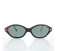 Slim Nero Occhio di Gatto Occhiali da Sole Vintage Arancia Rossa Accent -