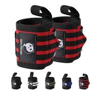 Slim Panda Polsini Palestra, 1 Coppia 45cm Polsiere Bodybuilding con Anello per Pollice, Professionali Fasce Polsi per Crossfit, Calisthenics, Powerlifting, Uomo e Donna (Nero Rosso)
