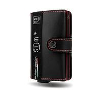 SLim Porta Carte di Credito Schermato Portafoglio Uomo Rfid Portatessere Anticlonazione Donna Portacarte Uomo (Nero Cuciture Rosse, Senza Zip)