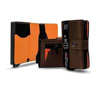 SLim Porta Carte di Credito Schermato Portafoglio Uomo Rfid Portatessere Anticlonazione Donna Portacarte Uomo (Testa di Moro e Arancio, Con Zip)