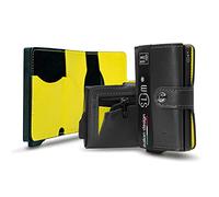 SLim Porta Carte di Credito Schermato Portafoglio Uomo Rfid Portatessere Anticlonazione Donna Portacarte Uomo (Nero e Giallo, Con Zip)