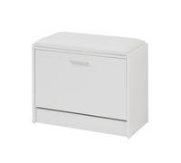 Slim Space-Saving Shoe Rack in Melamine Wood for Entrance. White Entrance Chest of 6 Pairs with Folding Doors and Double Depth 30 x 63 x 45 cm