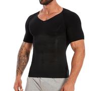 SLIMBELLE Body Shaper - Maglietta a compressione da uomo, elastica, aderente, con scollo a V, per controllo della pancia, per allenamento della vita, top a compressione per uomo, Nero , XL
