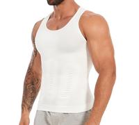 SLIMBELLE Body Shaper - Maglietta intima elastica da uomo, a compressione, modellante la pancia, da uomo, bianco, M