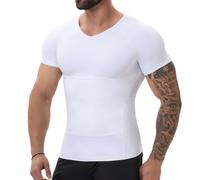Slimbelle - Canottiera snellente per uomo con scollo a V, elastica, trainer per la vita, controllo della pancia, camicia a compressione, base layer, sottocamicia, top snellente, bianco, M
