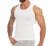 SLIMBELLE Maglietta a Compressione da Uomo Canottiera Snellente Body Shaper Cardigan Petto a Forma di X per Controllo della Pancia (IT, Testo, XXL, Regular, Regular, Bianco)
