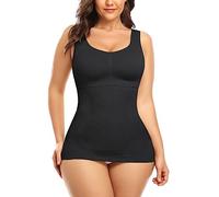 SLIMBELLE Maglietta intima da donna, senza cuciture, con coppe rimovibili, senza ferretto, bustino modellante, #1 nero., L