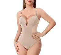 Slimers Perizoma Shapewear per Le Donne Controllo della Pancia Schiena Bassa U Immersione Backless Body Shaper Reggiseno Faja con Body Aperto Cavallo, Beige, Medium