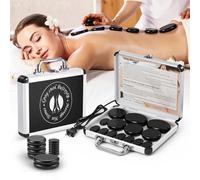SLIMSTY Hot Stones - Set da massaggio al basalto da 14 pezzi, con scaldacollo, pietre massaggianti professionali per casa, spa, terapia termica, rilassamento, sollievo dal dolore