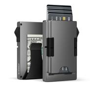 Slimwalt Fermasoldi in Metallo Uomo per 10-20 Cartes & 20 Banconote, Pop up Porta Carte di Credito Slim con Blocco RFID, Relago Grigio