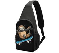 Sling Bag Casual Borsa Petto Per Lavoro, Scuola, Campeggio Sloth Riding Skateboard Print Impermeabile Zaino Da Giorno