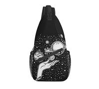 Sling Bag Hand Planets Cosmos Mystic Magic Black and White Hiking Daypack Crossbody Shoulder Backpack Travel Chest Pack for Men Women