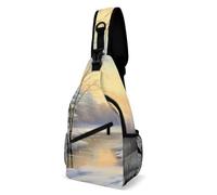 Sling Bag Poliestere Sacchetto Del Messaggero Per Running, Lavoro, Scuola Winter Landscape Snow Tree River Printed Impermeabile Zaino A Tracolla Piccolo