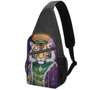Sling Bag Poliestere Zaino A Tracolla Piccolo Per Viaggi, Running, Ciclismo Tiger The King Of Mardi And Gras Print All'Aperto Sacchetto Del Messaggero