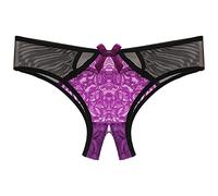 Slip Aperti Mutandine di Pizzo da Donna Sexy Basse Mutande Vita Biforcazione Maglie Intime Cotone Caldo