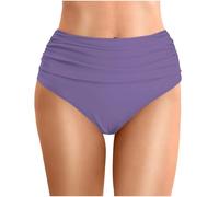 Slip bikini da donna 2026, a tinta unita, a pieghe, a doppio strato, per un weekend rilassato, per spiaggia e piscina, tessuto in nylon spandex, abbigliamento estivo per vacanze acquatiche, Viola, M