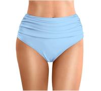 Slip bikini da donna 2026, a tinta unita, a pieghe, a doppio strato, per un weekend rilassato, per spiaggia e piscina, tessuto in nylon spandex, abbigliamento estivo per vacanze acquatiche, Azzurro, M