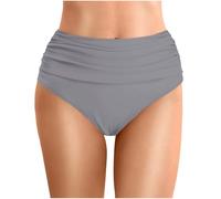 Slip bikini da donna 2026, a tinta unita, a pieghe, a doppio strato, per un weekend rilassato, per spiaggia e piscina, tessuto in nylon spandex, abbigliamento estivo per vacanze acquatiche, Grigio, XL
