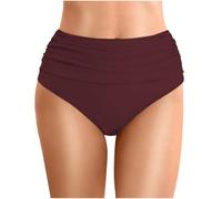 Slip bikini da donna 2026, a tinta unita, a pieghe, a doppio strato, per un weekend rilassato, per spiaggia e piscina, tessuto in nylon spandex, abbigliamento estivo per vacanze acquatiche, vino, S